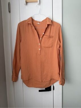 100% Cotton Gauze Button-front Top (Small | Terracotta)